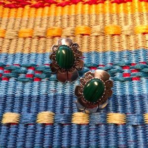 Vintage 1980s Silver and Malachite Earrings